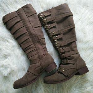 WIDE CALF buckle up & zip up Boots